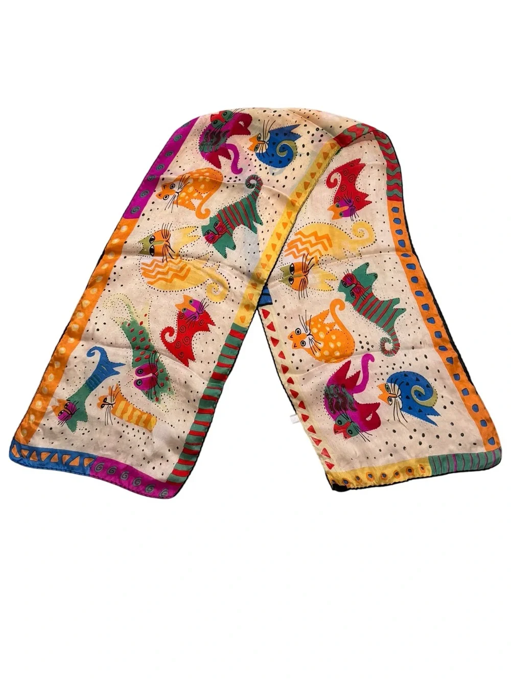 Laurel Burch Colorful Cats Silk Scarf Fantastic Felines Lot of 2 Scarves